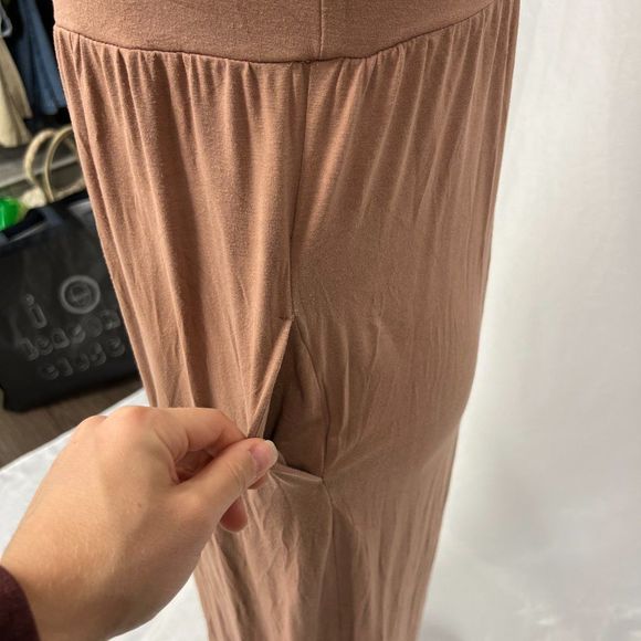 Tan/Brown Casual Midi Dress with Pockets - Picture 4 of 7